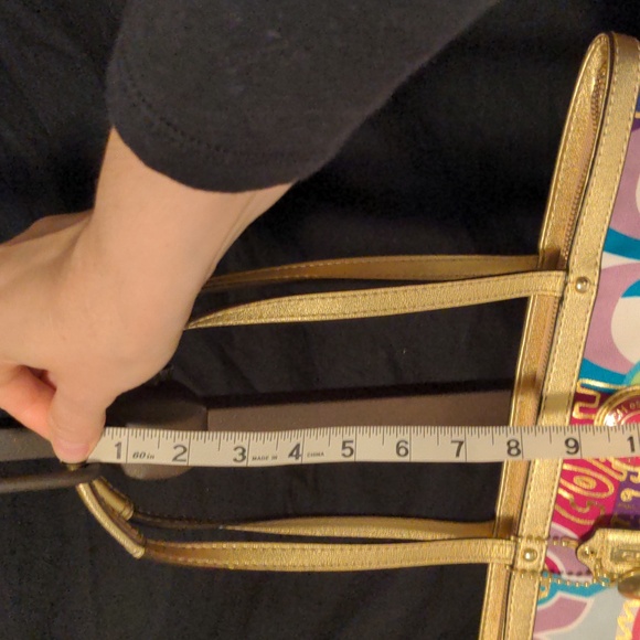 🔥HP 6-25-24🔥Coach Rare Multicolor Op Art Print Poppy Tote Bag Purple Pink - Picture 12 of 12